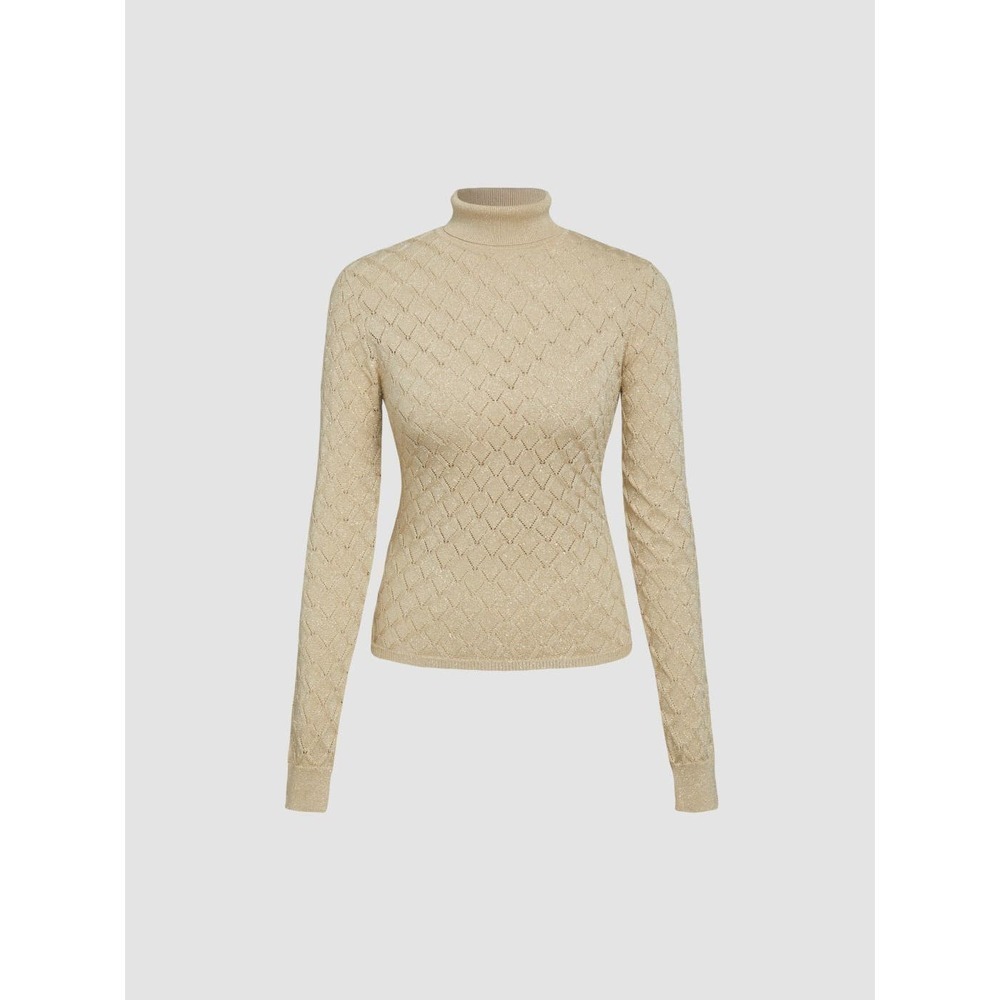 Metallic Knitted Turtleneck Top Sweater Wool-blend Metallic High Neck Geometric